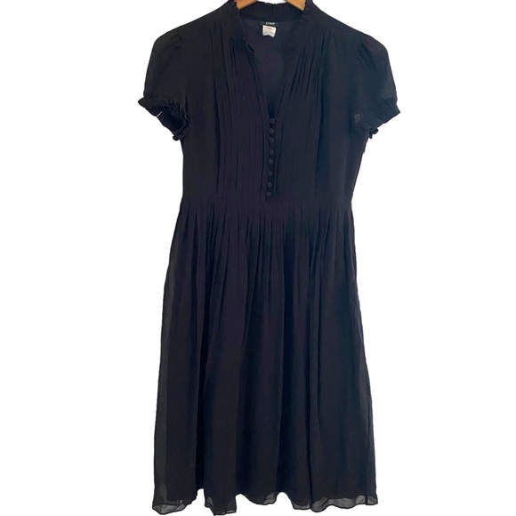 J. Crew Black Silk Pintuck Pleated Ruffle Dress Size 4 - Picture 10 of 10